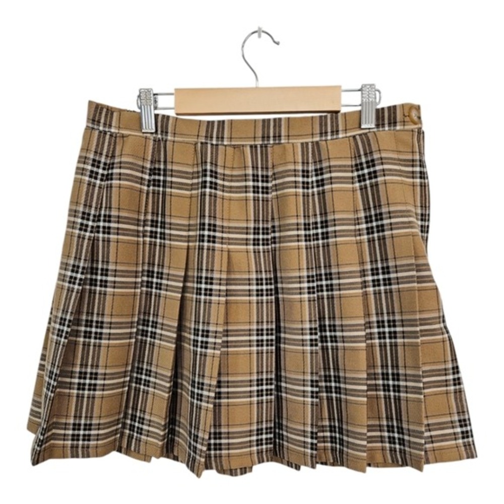 Womens Plaid‎ Pleated Y2K Mini Skirt Large Preppy Academia Ivy League